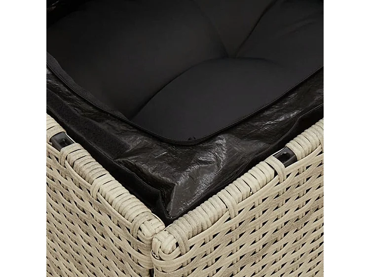 Canapé d'angle de jardin et coussins gris clair résine tressée