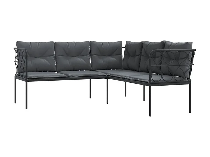 Canapé de jardin avec coussins forme de L noir acier textilène