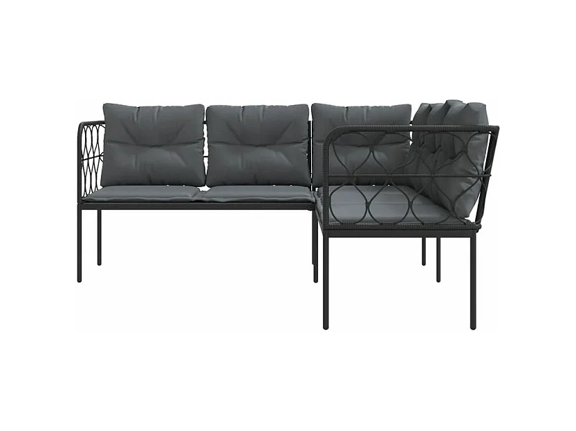 Canapé de jardin avec coussins forme de L noir acier textilène