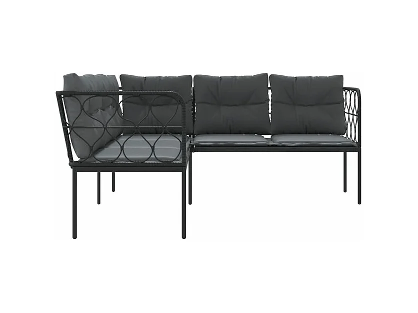 Canapé de jardin avec coussins forme de L noir acier textilène