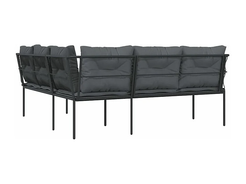 Canapé de jardin avec coussins forme de L noir acier textilène