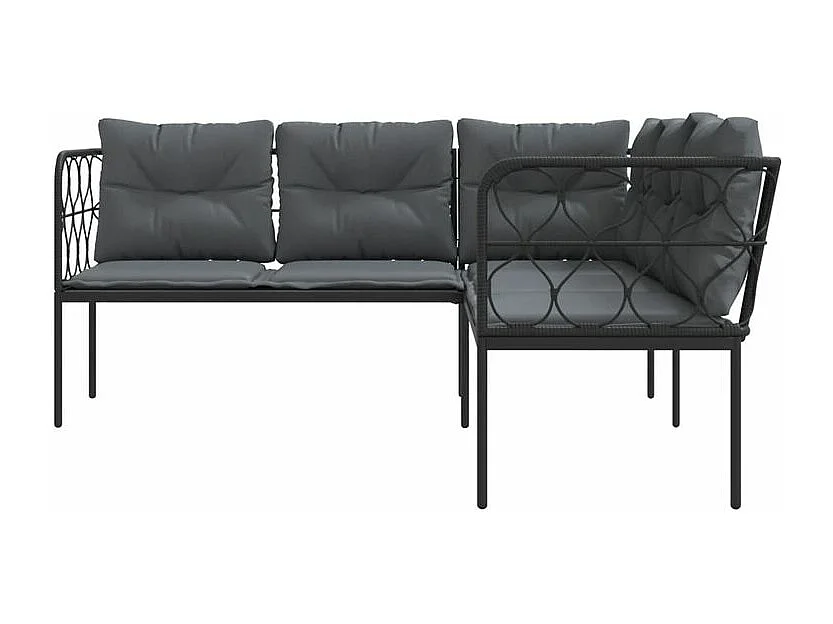 Canapé de jardin avec coussins forme de L noir acier textilène