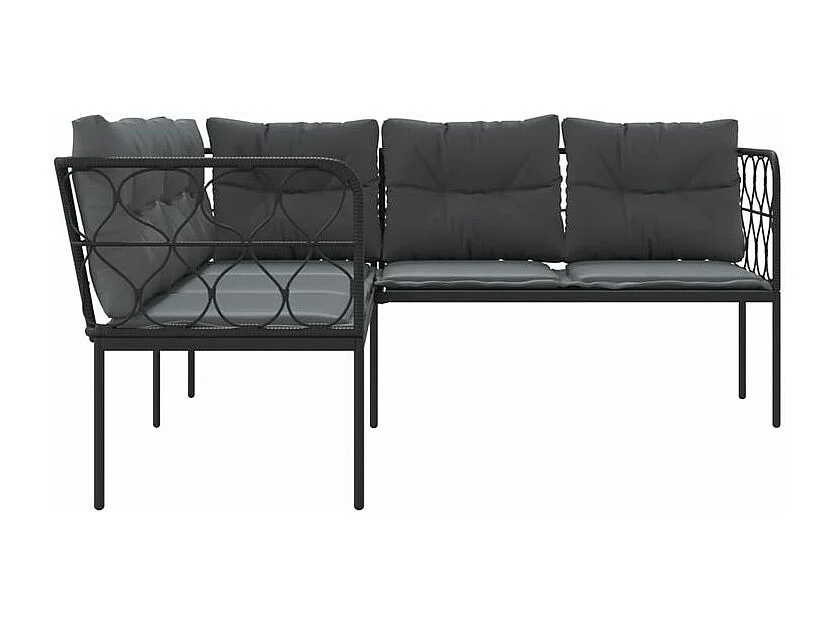 Canapé de jardin avec coussins forme de L noir acier textilène