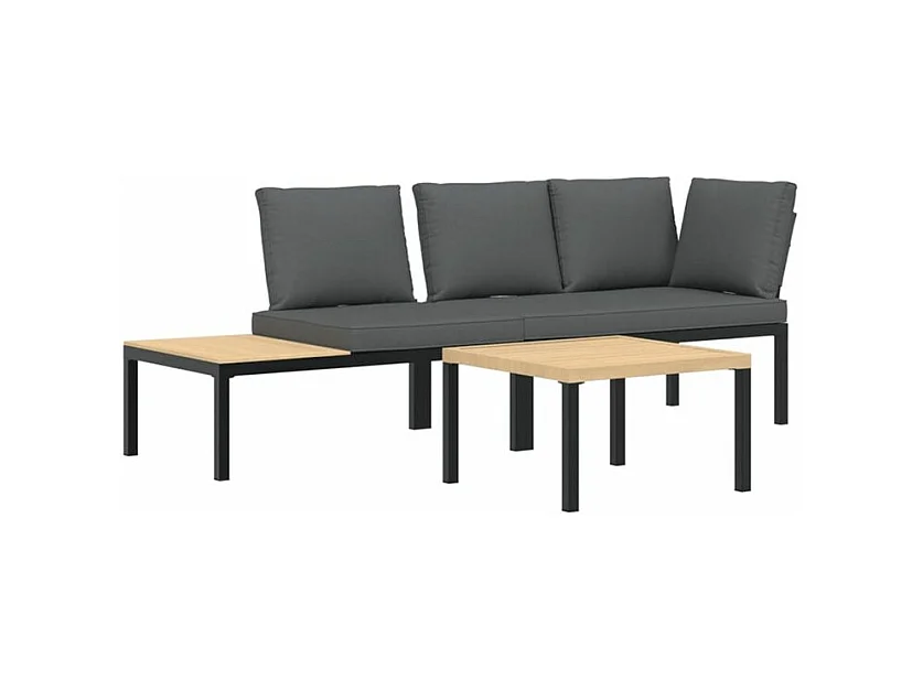 Salon de jardin 3 pcs avec coussins noir aluminium