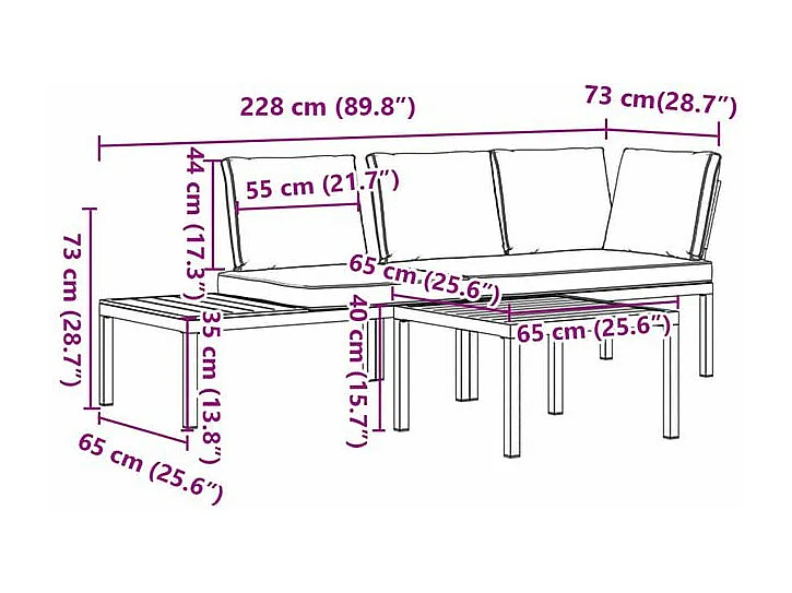 Salon de jardin 3 pcs avec coussins noir aluminium