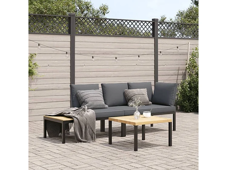 Salon de jardin 3 pcs avec coussins noir aluminium