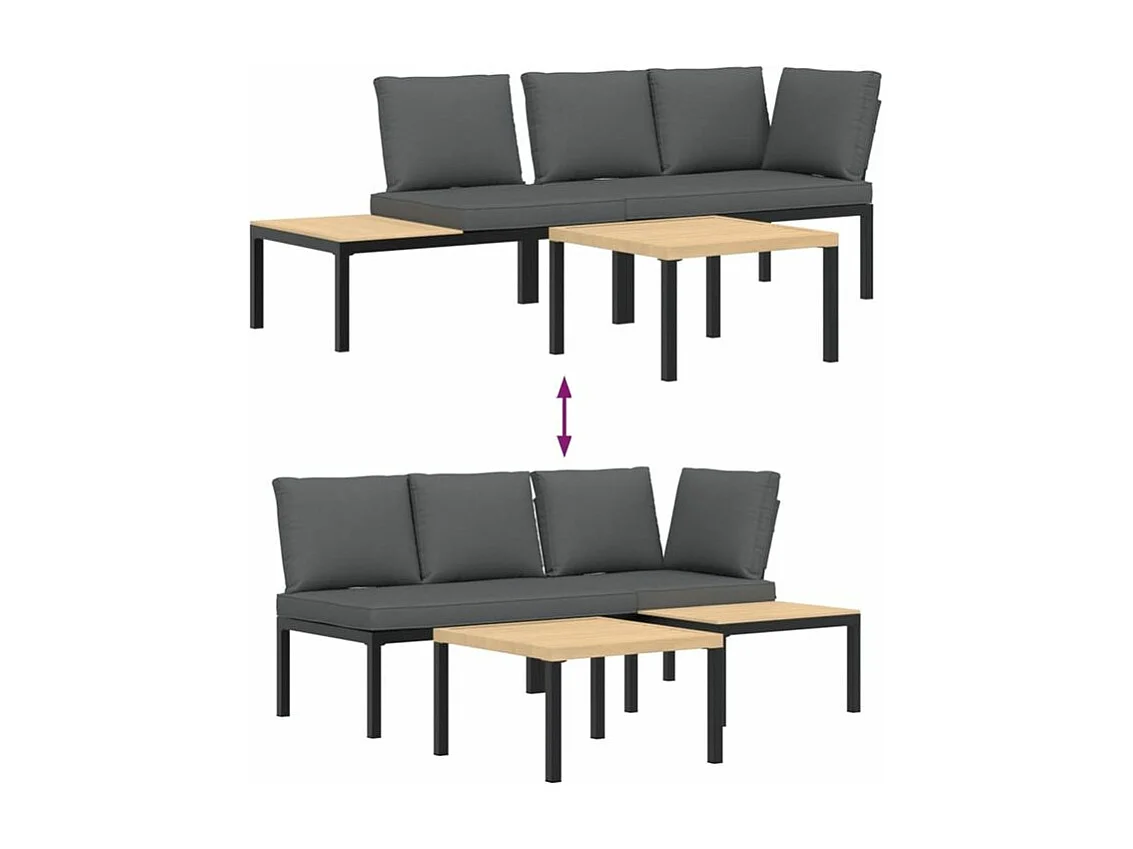 Salon de jardin 3 pcs avec coussins noir aluminium