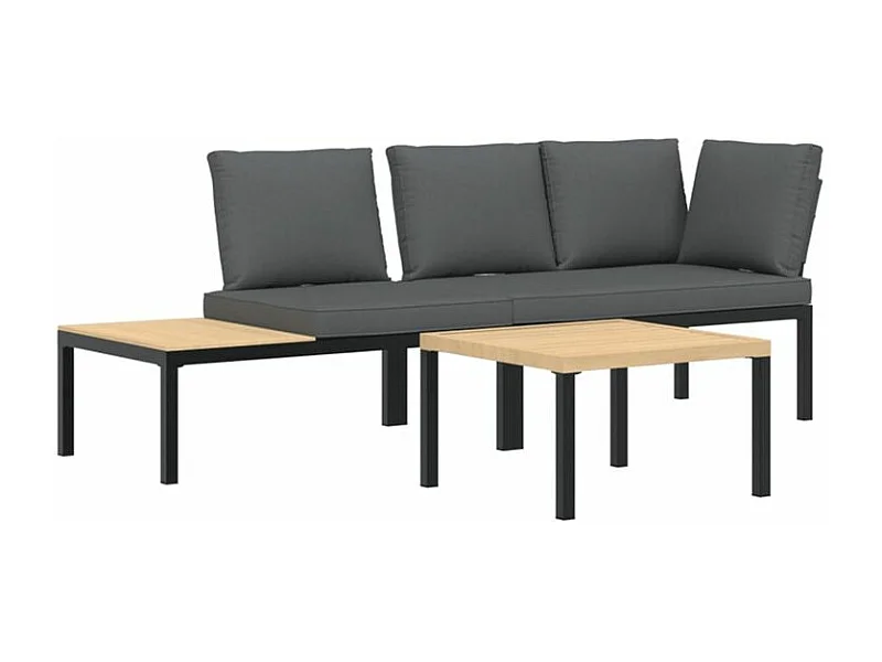 Salon de jardin 3 pcs avec coussins noir aluminium