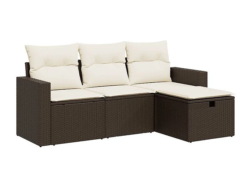 Salon de jardin 4 pcs avec coussins marron résine tressée