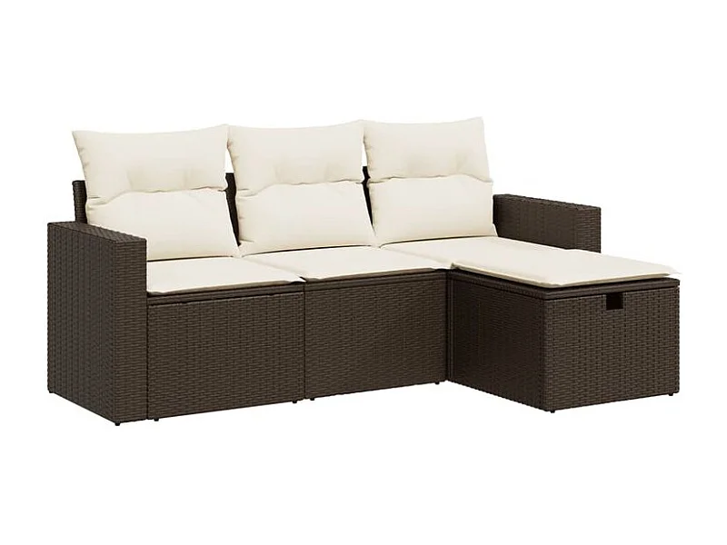 Salon de jardin 4 pcs avec coussins marron résine tressée