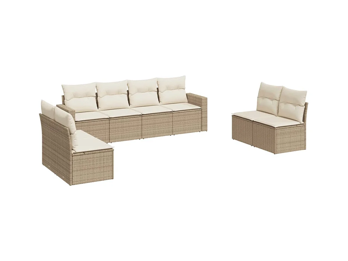 Salon de jardin avec coussins 8 pcs beige résine tressée