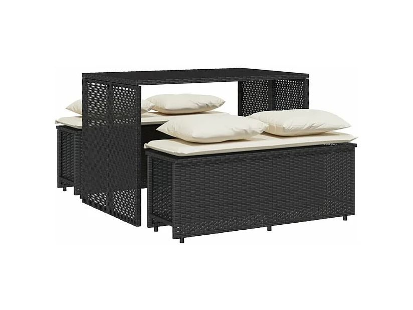Ensemble à manger de jardin avec coussins 3 pcs Noir