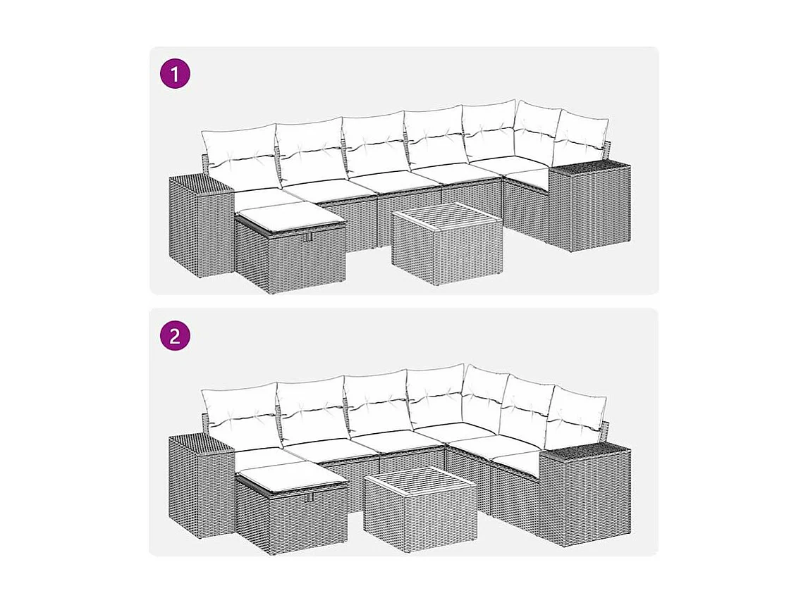 Salon de jardin avec coussins 8 pcs beige résine tressée