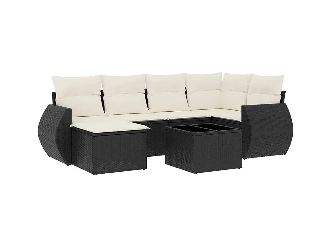 Salon de jardin 7 pcs avec coussins noir résine tressée