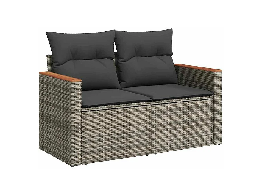 Salon de jardin avec coussins 6 pcs gris résine tressée acacia