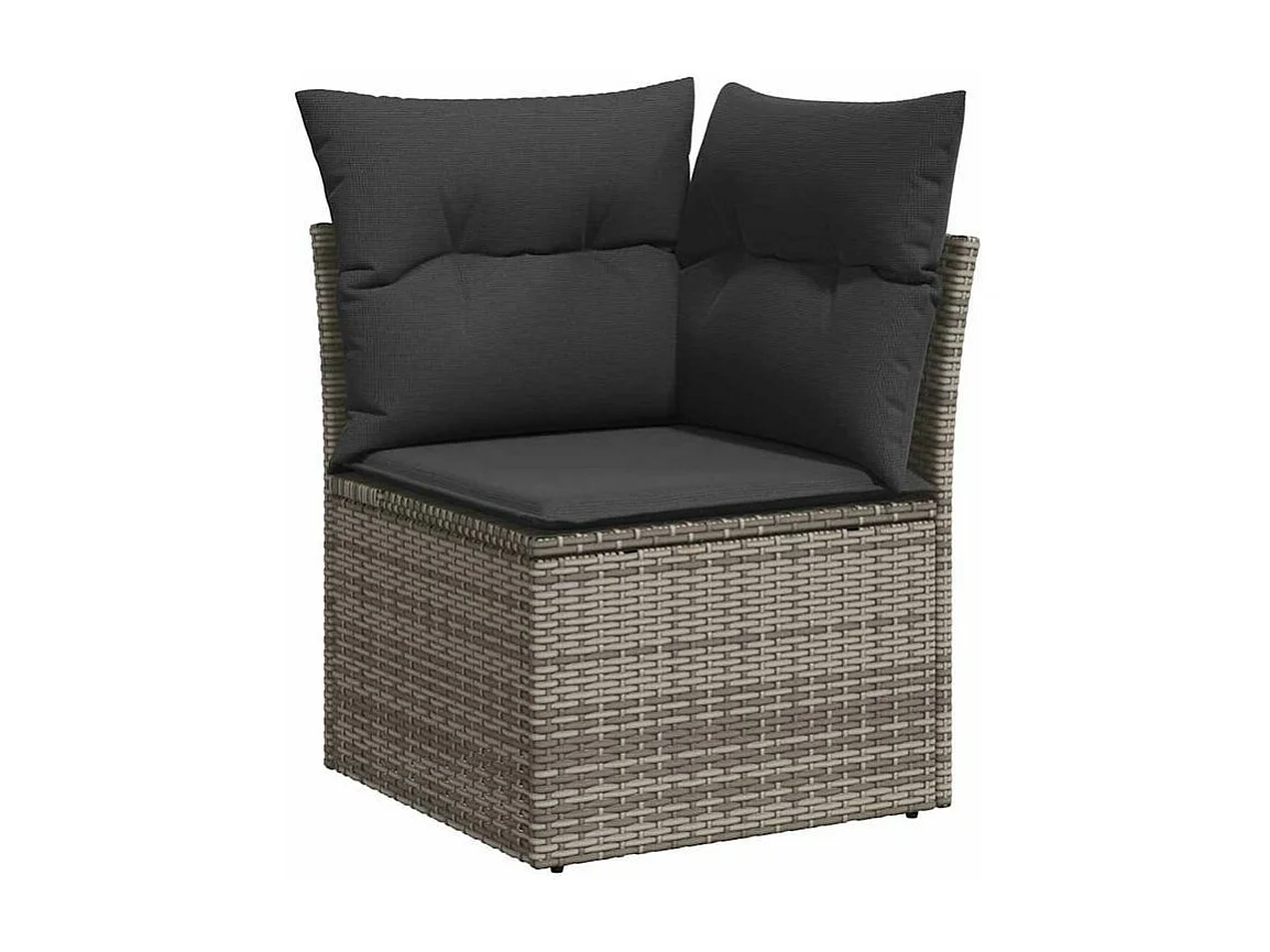 Salon de jardin avec coussins 6 pcs gris résine tressée acacia