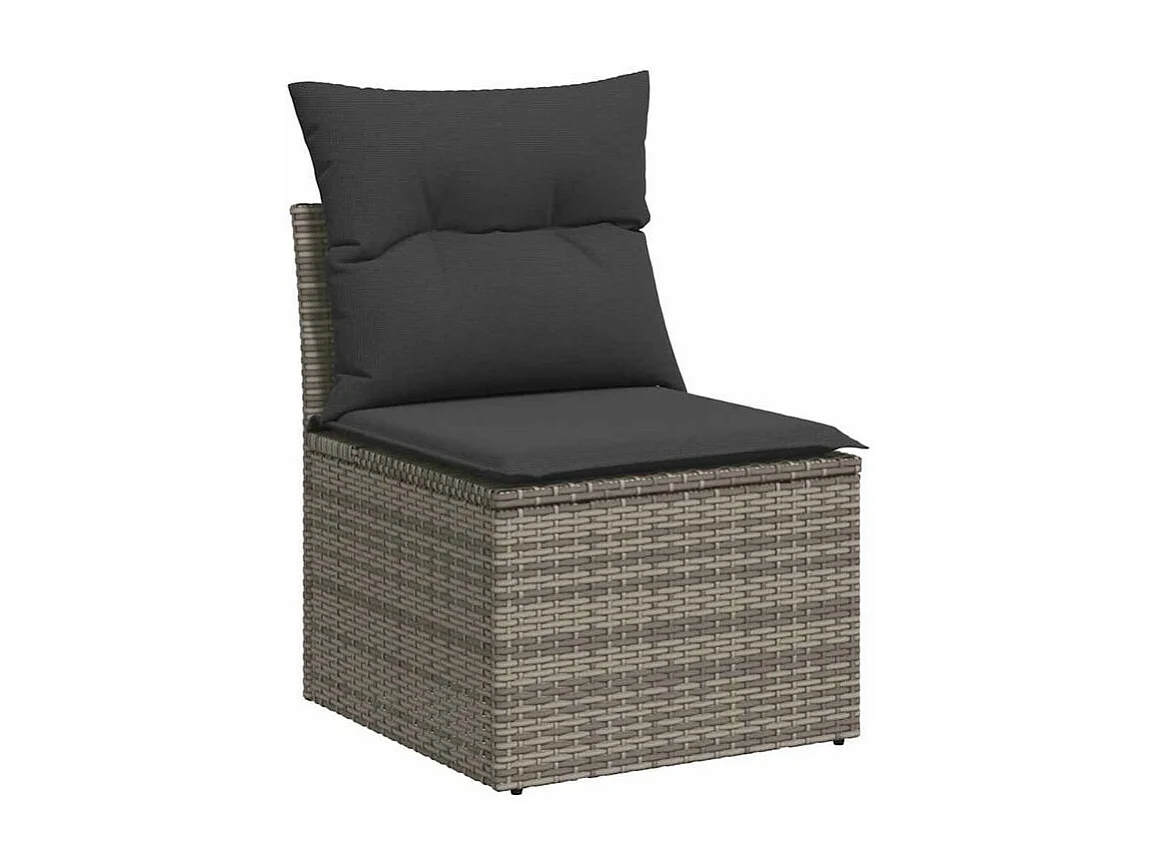 Salon de jardin avec coussins 6 pcs gris résine tressée acacia