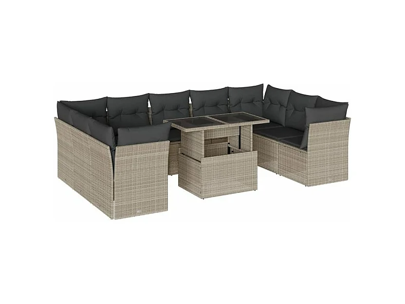Salon de jardin avec coussins 10 pcs gris clair résine tressée
