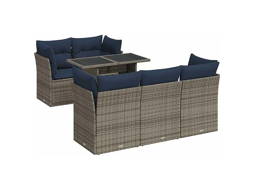Salon de jardin avec coussins 6 pcs gris résine tressée acacia