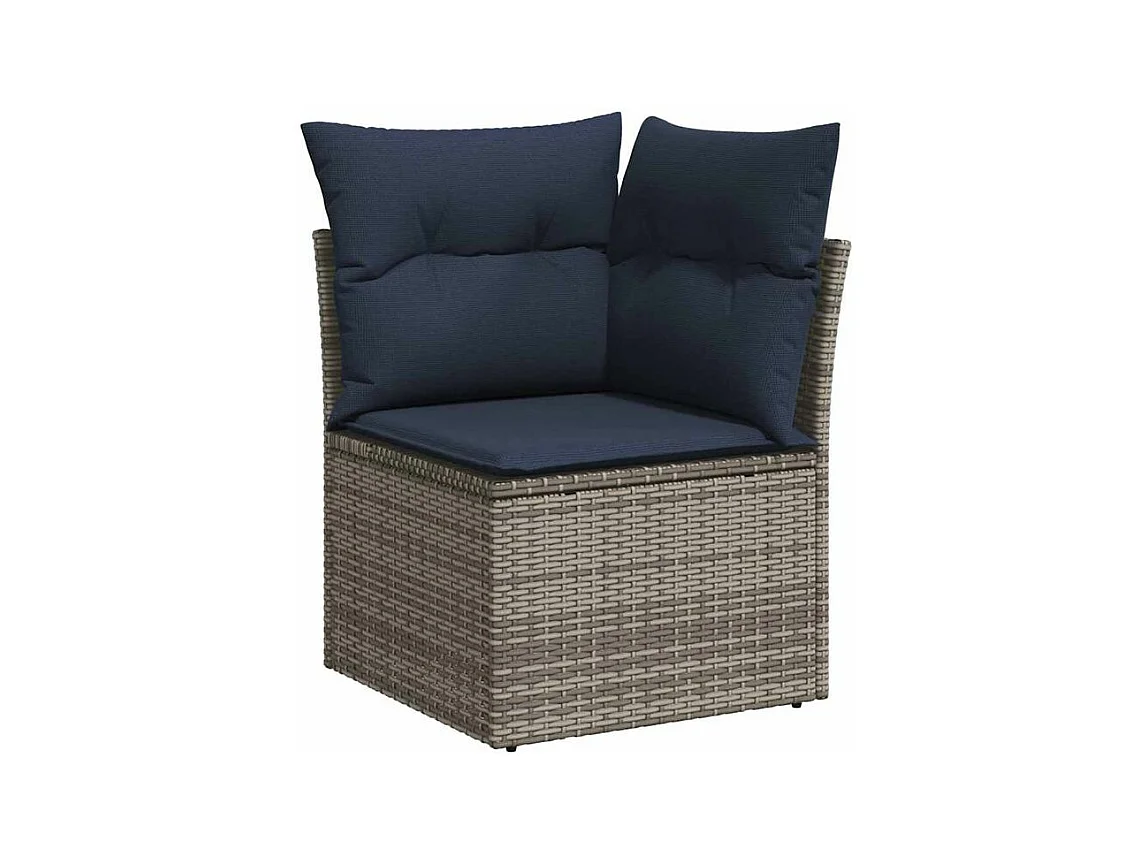 Salon de jardin avec coussins 6 pcs gris résine tressée acacia