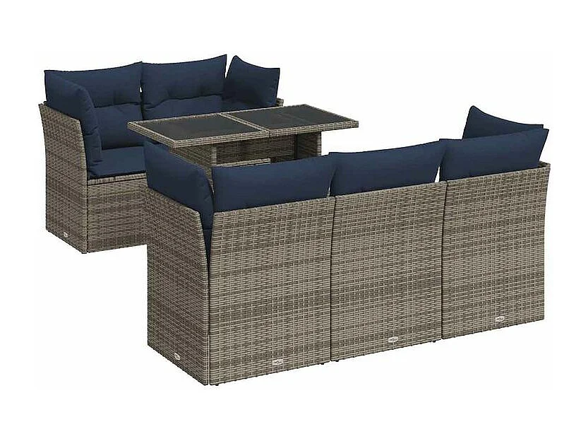 Salon de jardin avec coussins 6 pcs gris résine tressée acacia