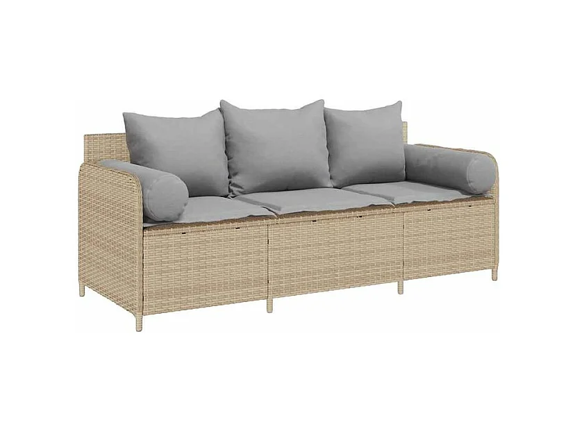 Canapé de jardin avec coussins 3 places beige résine tressée