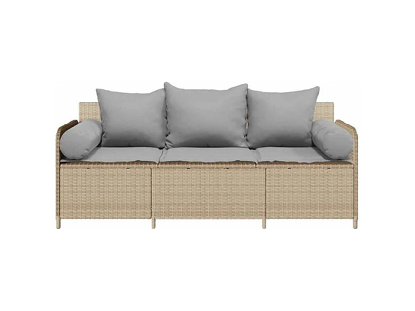 Canapé de jardin avec coussins 3 places beige résine tressée