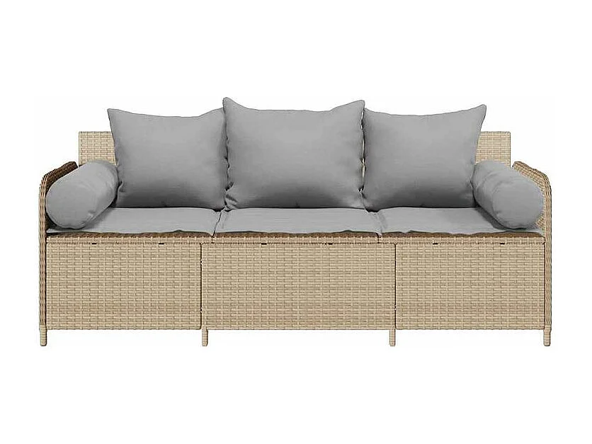 Canapé de jardin avec coussins 3 places beige résine tressée