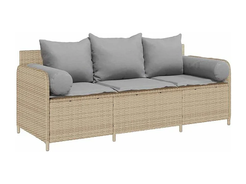 Canapé de jardin avec coussins 3 places beige résine tressée
