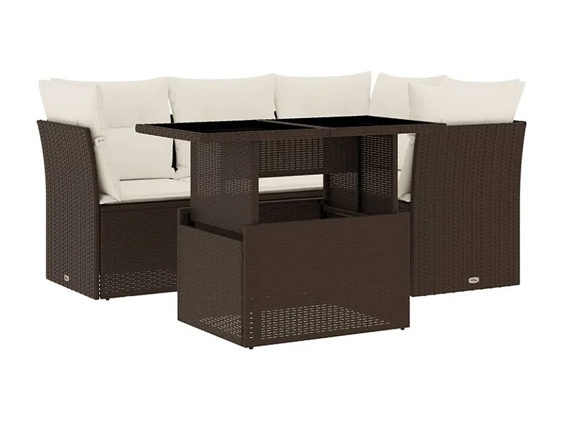 Salon de jardin avec coussins 5 pcs marron résine tressée