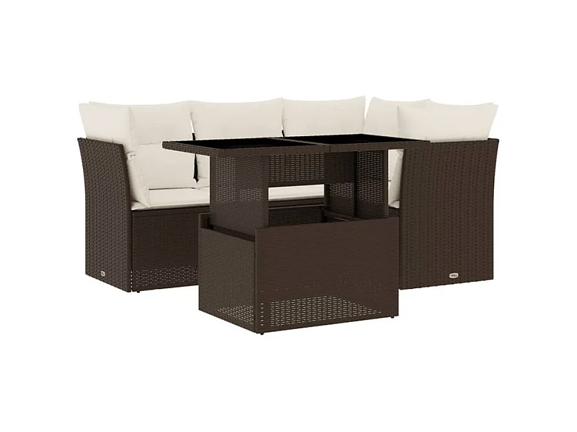 Salon de jardin avec coussins 5 pcs marron résine tressée