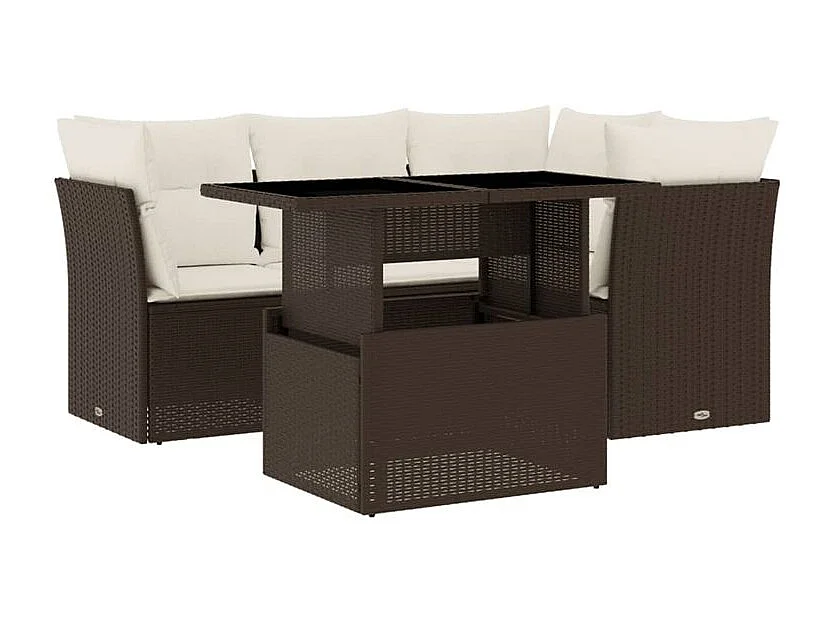 Salon de jardin avec coussins 5 pcs marron résine tressée