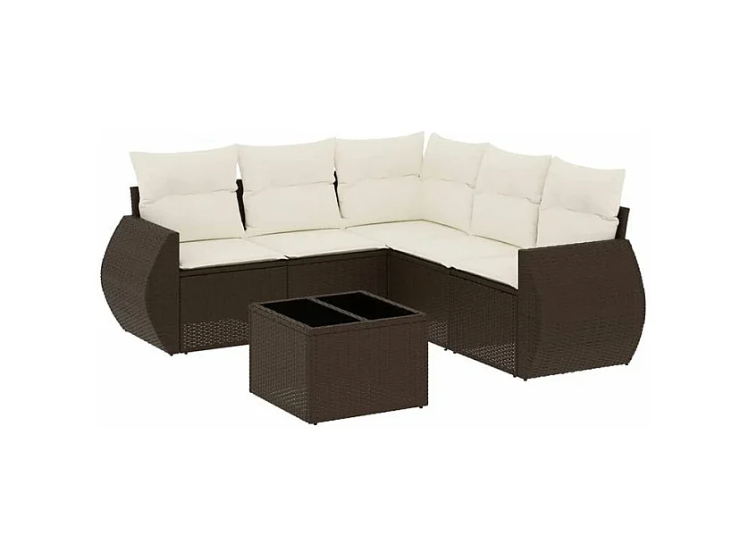 Salon de jardin avec coussins 6 pcs marron résine tressée