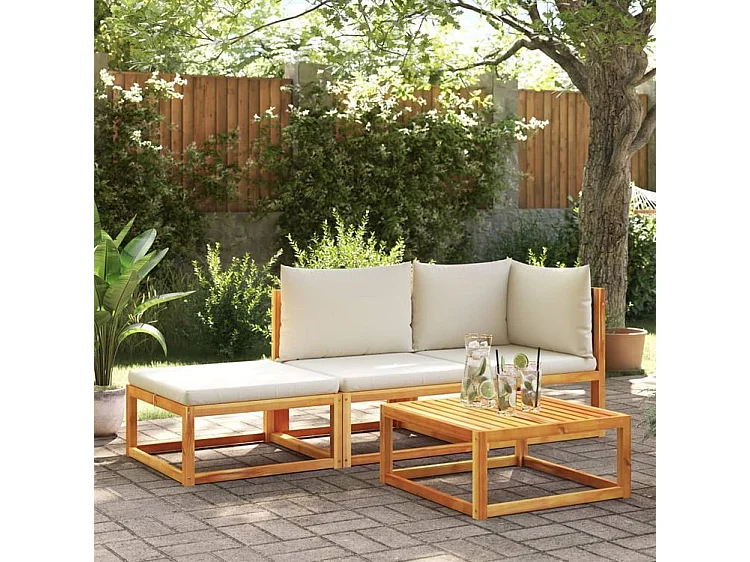 Salon de jardin avec coussins 3 pcs bois massif d'acacia