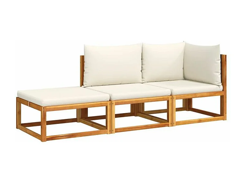 Salon de jardin avec coussins 3 pcs bois massif d'acacia