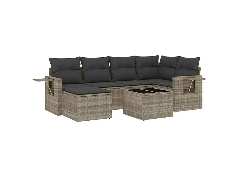 Salon de jardin avec coussins 7 pcs gris clair résine tressée
