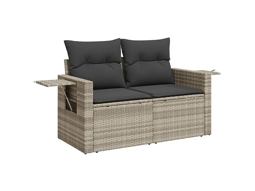 Salon de jardin avec coussins 7 pcs gris clair résine tressée