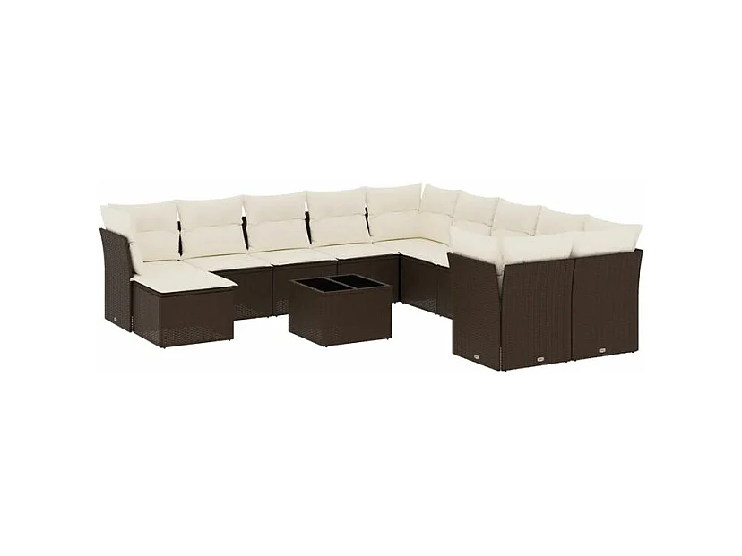 Salon de jardin avec coussins 12 pcs marron résine tressée