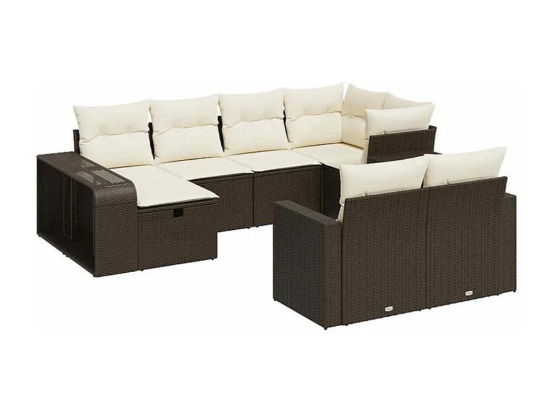 Salon de jardin 10 pcs avec coussins marron résine tressée