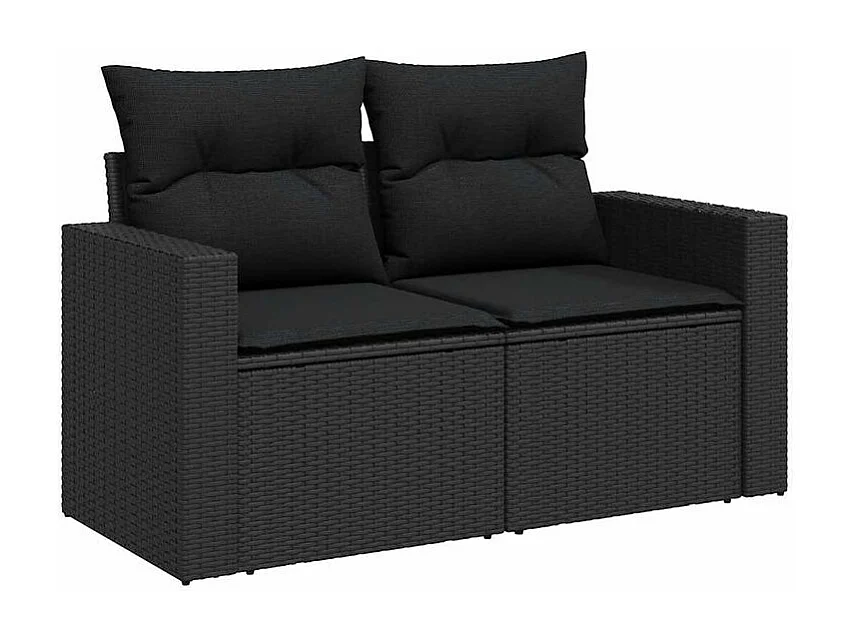Salon de jardin 6 pcs avec coussins noir résine tressée
