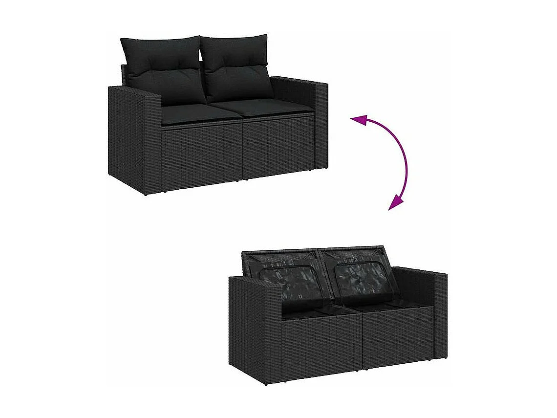 Salon de jardin 6 pcs avec coussins noir résine tressée