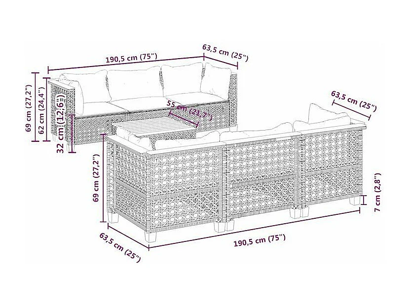 Salon de jardin avec coussins 7 pcs beige résine tressée