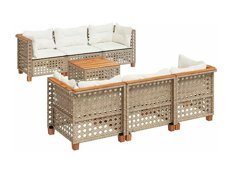 Salon de jardin avec coussins 7 pcs beige résine tressée