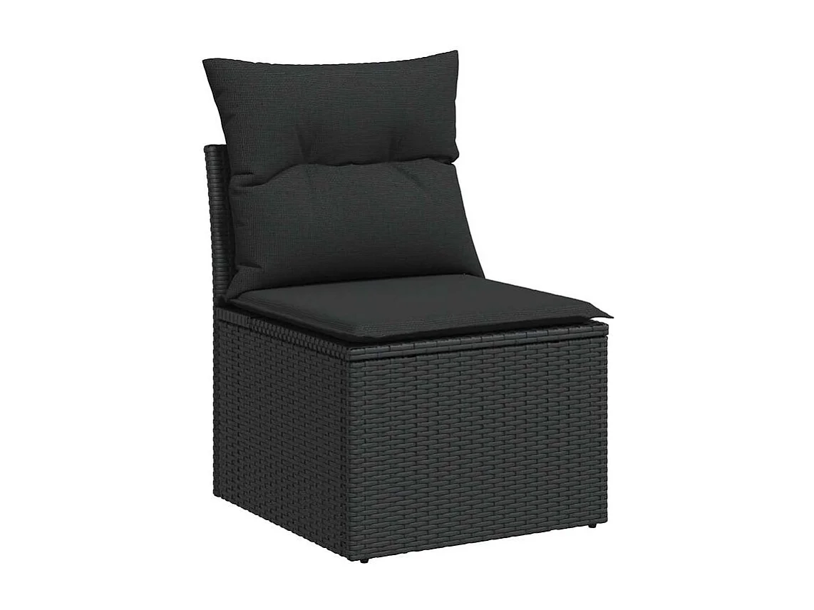 Salon de jardin 6 pcs avec coussins noir résine tressée acacia