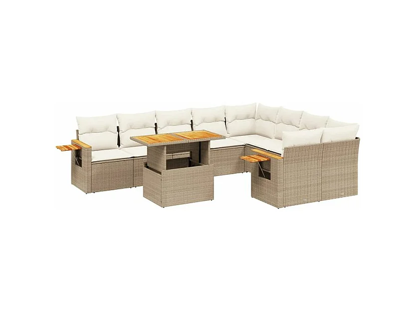 Salon de jardin avec coussins 10 pcs beige résine tressée