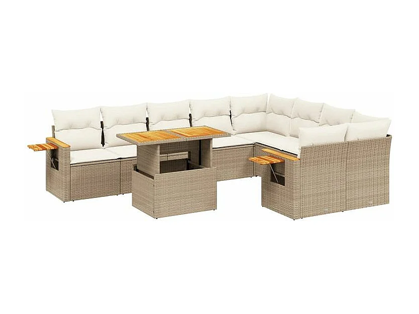 Salon de jardin avec coussins 10 pcs beige résine tressée