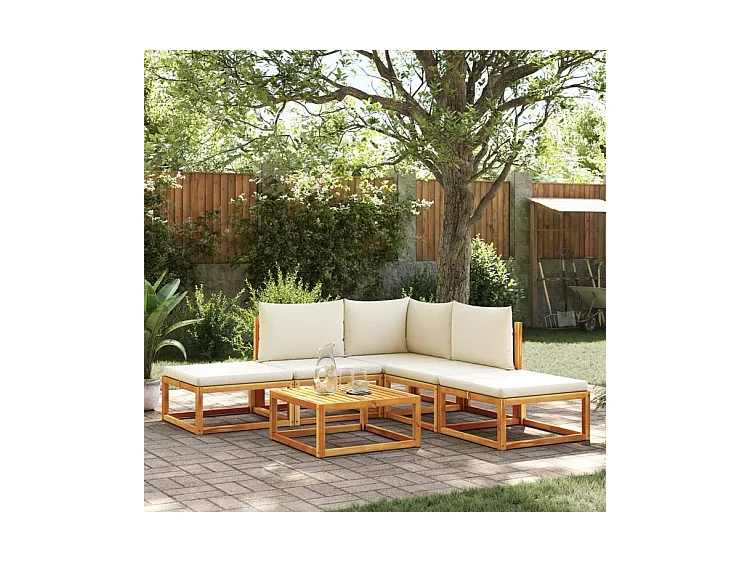 Salon de jardin avec coussins 6 pcs bois d'acacia solide