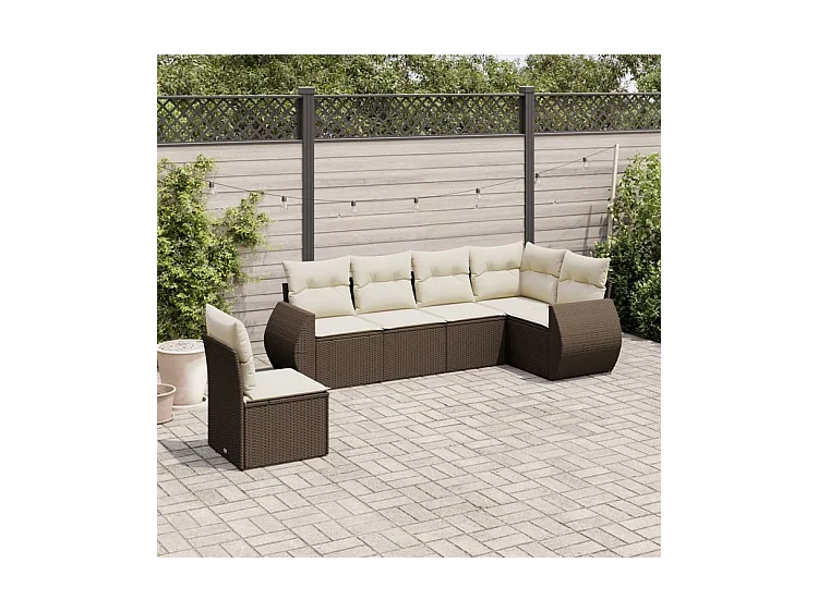 Salon de jardin avec coussins 6 pcs marron résine tressée