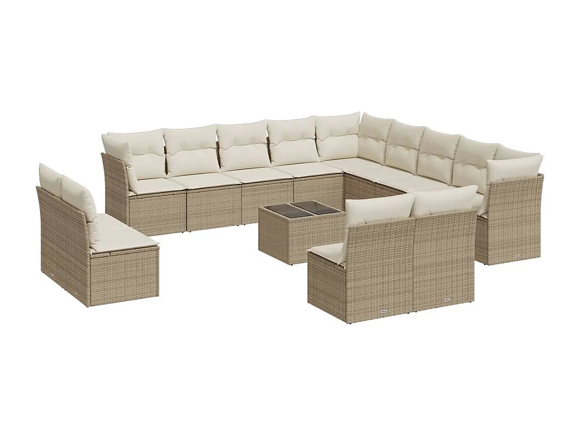Salon de jardin avec coussins 14 pcs beige résine tressée