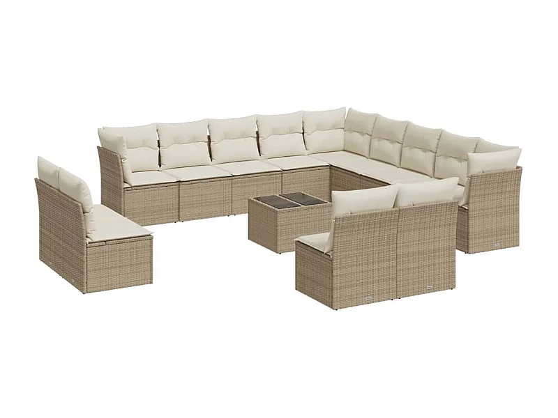 Salon de jardin avec coussins 14 pcs beige résine tressée